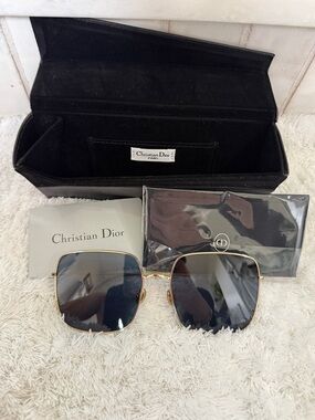 Christian Dior Stellaire 1 Square Gold Frame Sunglasses - Black Lenses